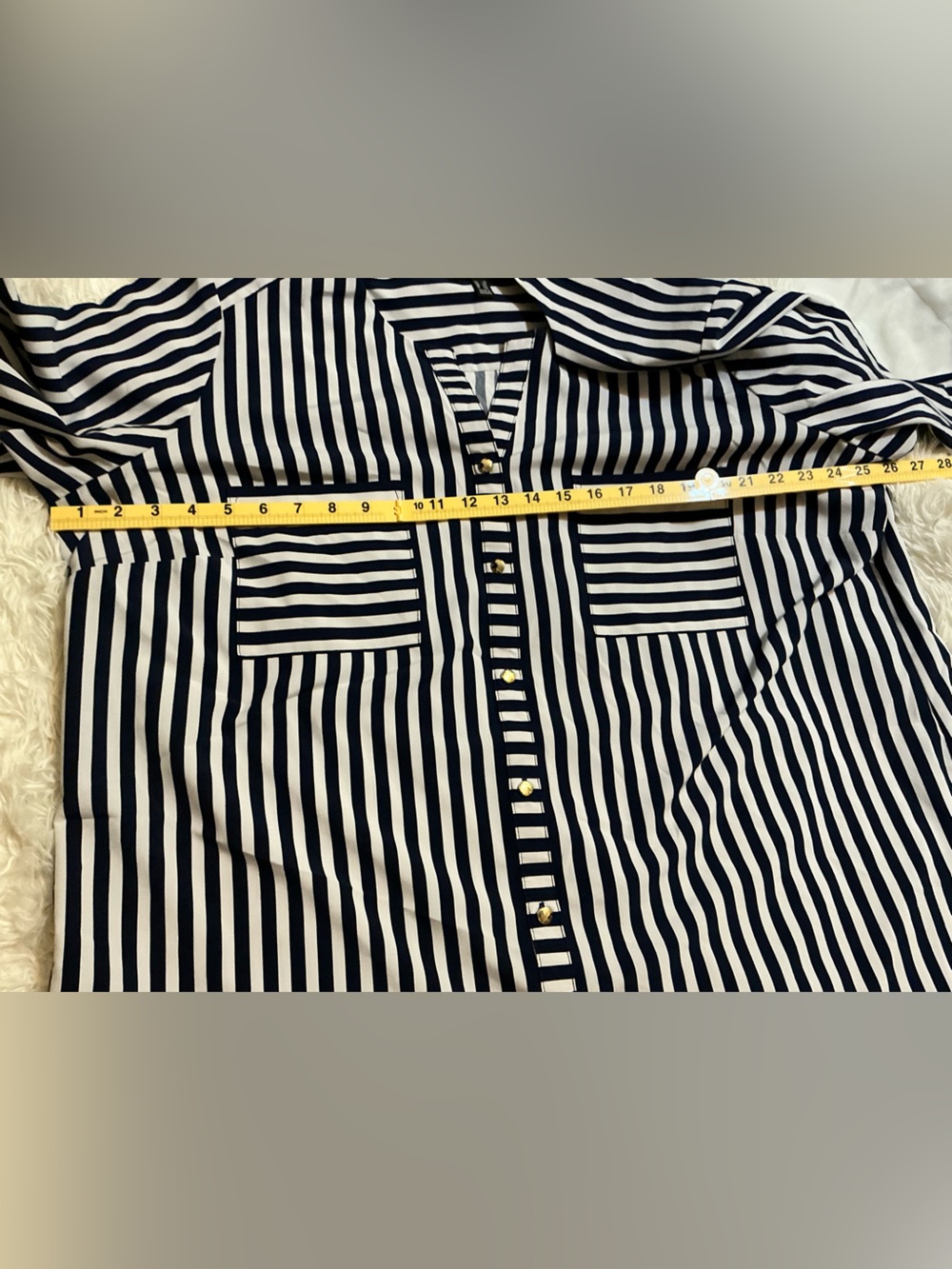 Dennis by Dennis Basso Striped Button Up Tunic Shirt Navy White Plus Size 2X - Picture 5 of 10